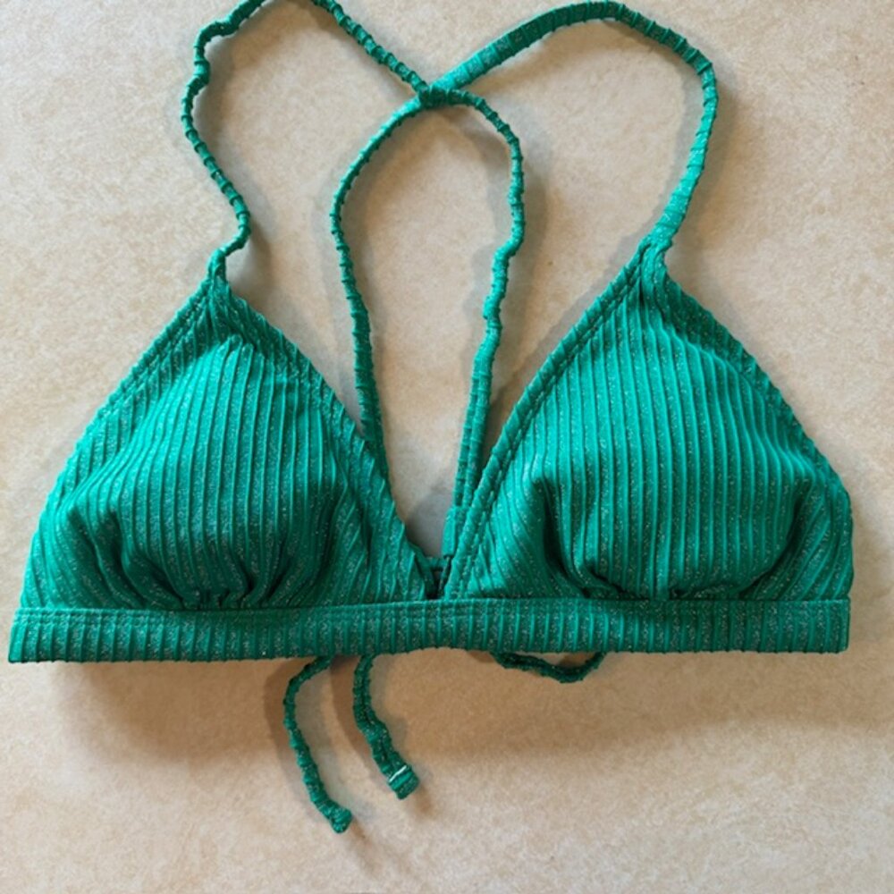 Xhilaration Green Sparkly Bikini Swim Top sz Large
